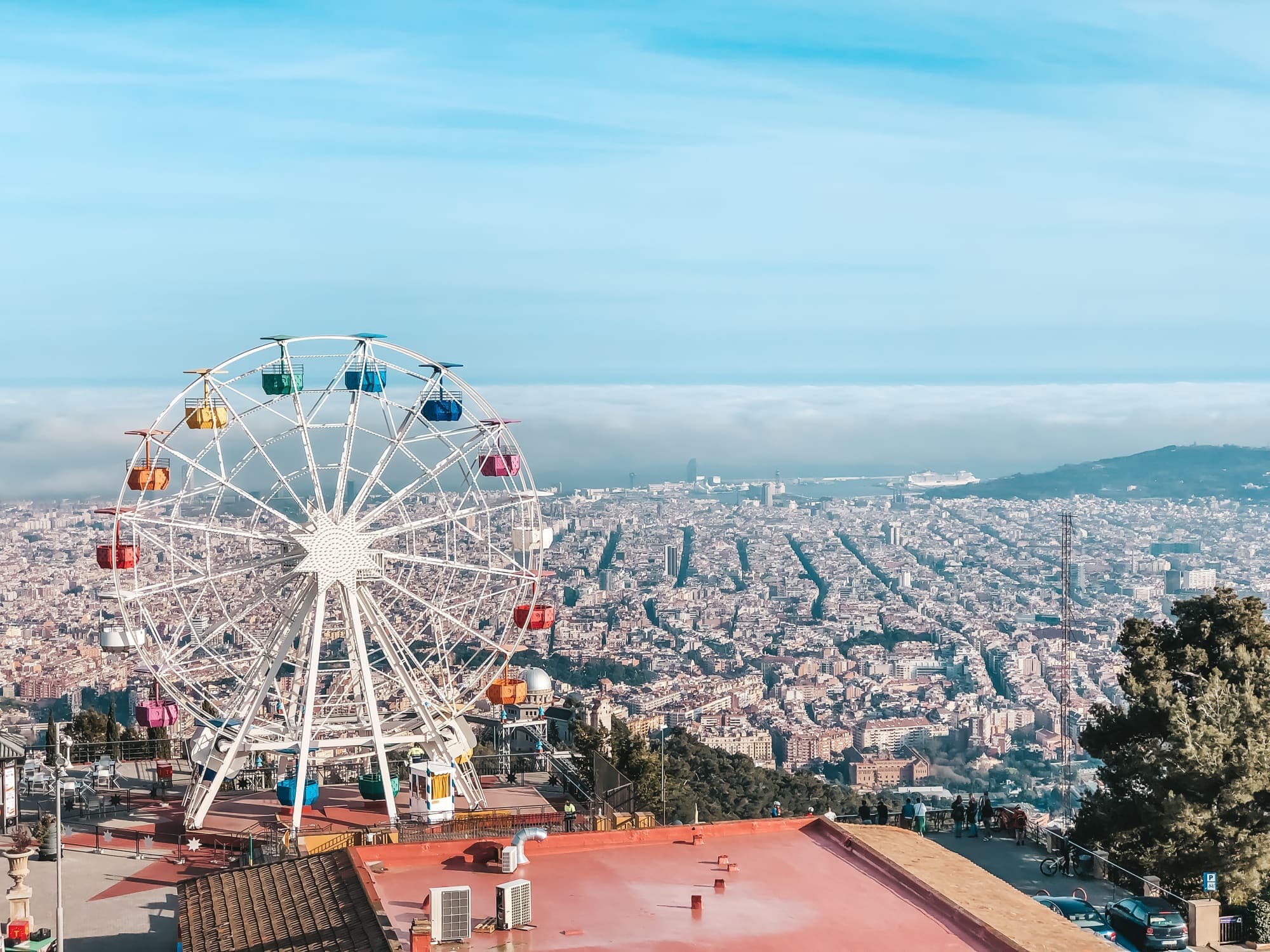 Noria del Tibidabo con Barcelona al fondo, en Sarrià-Sant Gervasi