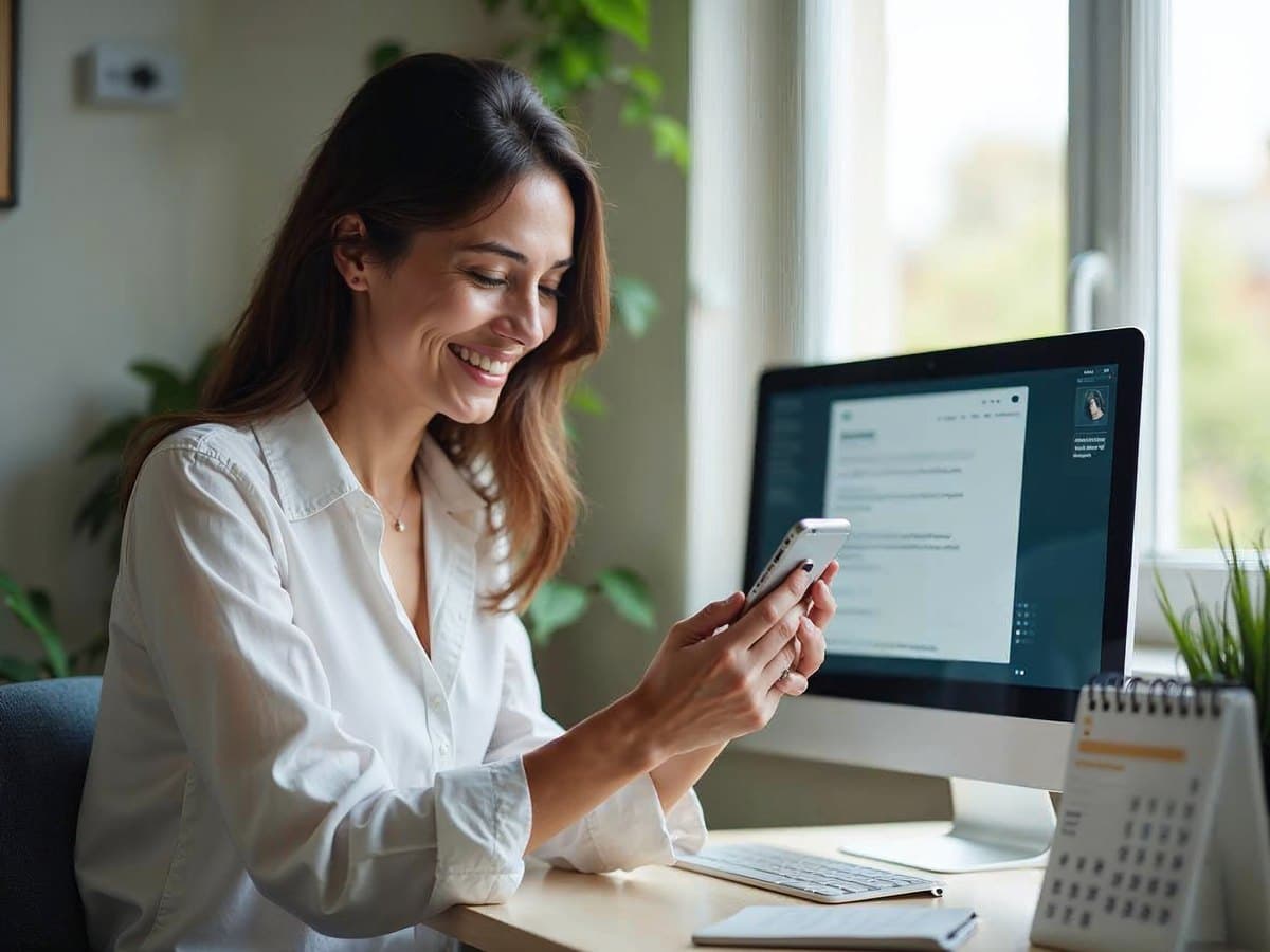 Mujer consultando avisos en su móvil junto a un calendario