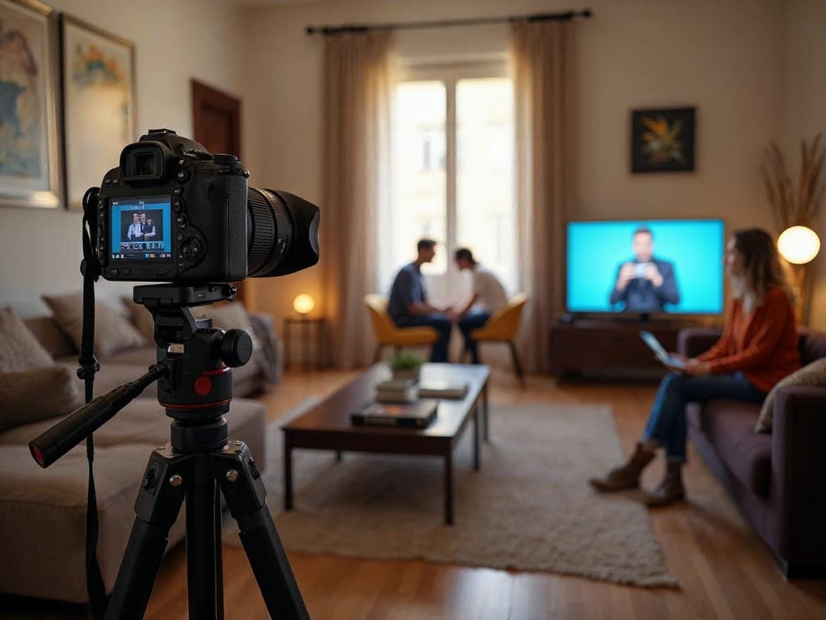 Fotógrafo profesional fotografiando el salón de una vivienda