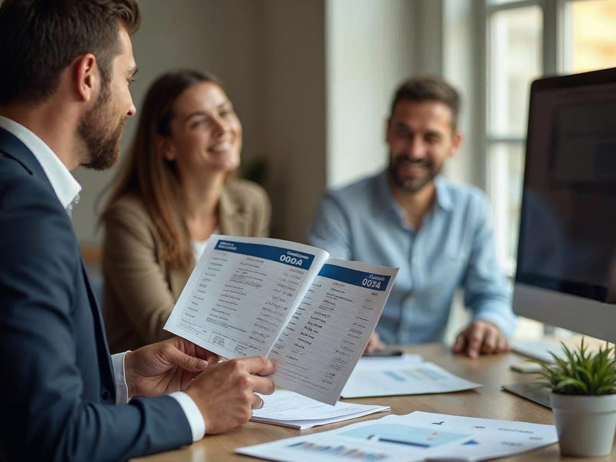 Asesor comparando ofertas de distintos bancos con una pareja