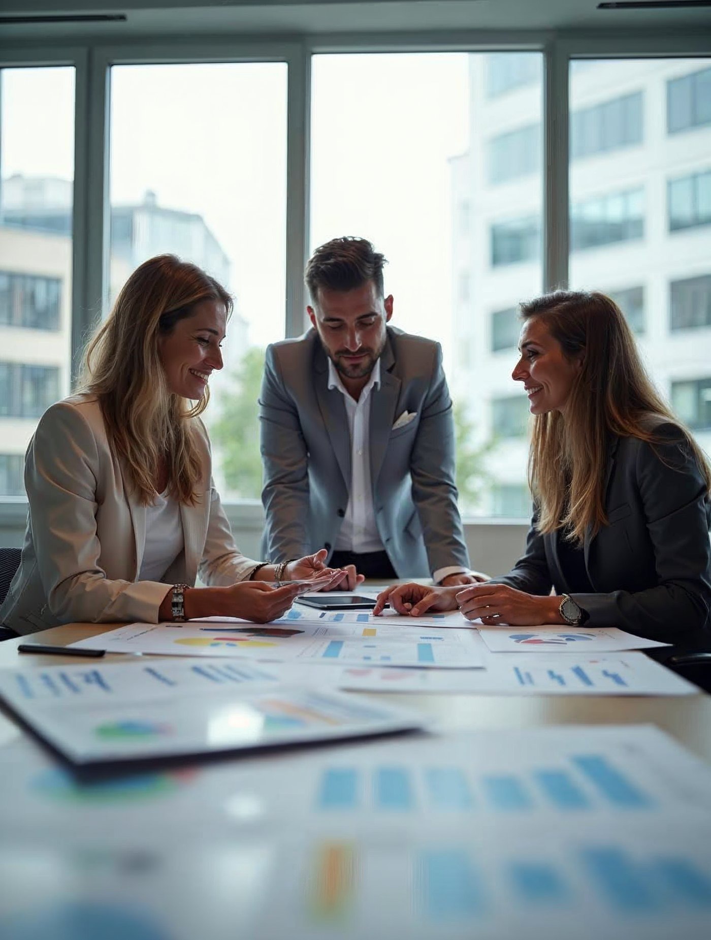 Equipo de una empresa revisando cuentas y documentación fiscal en una reunión