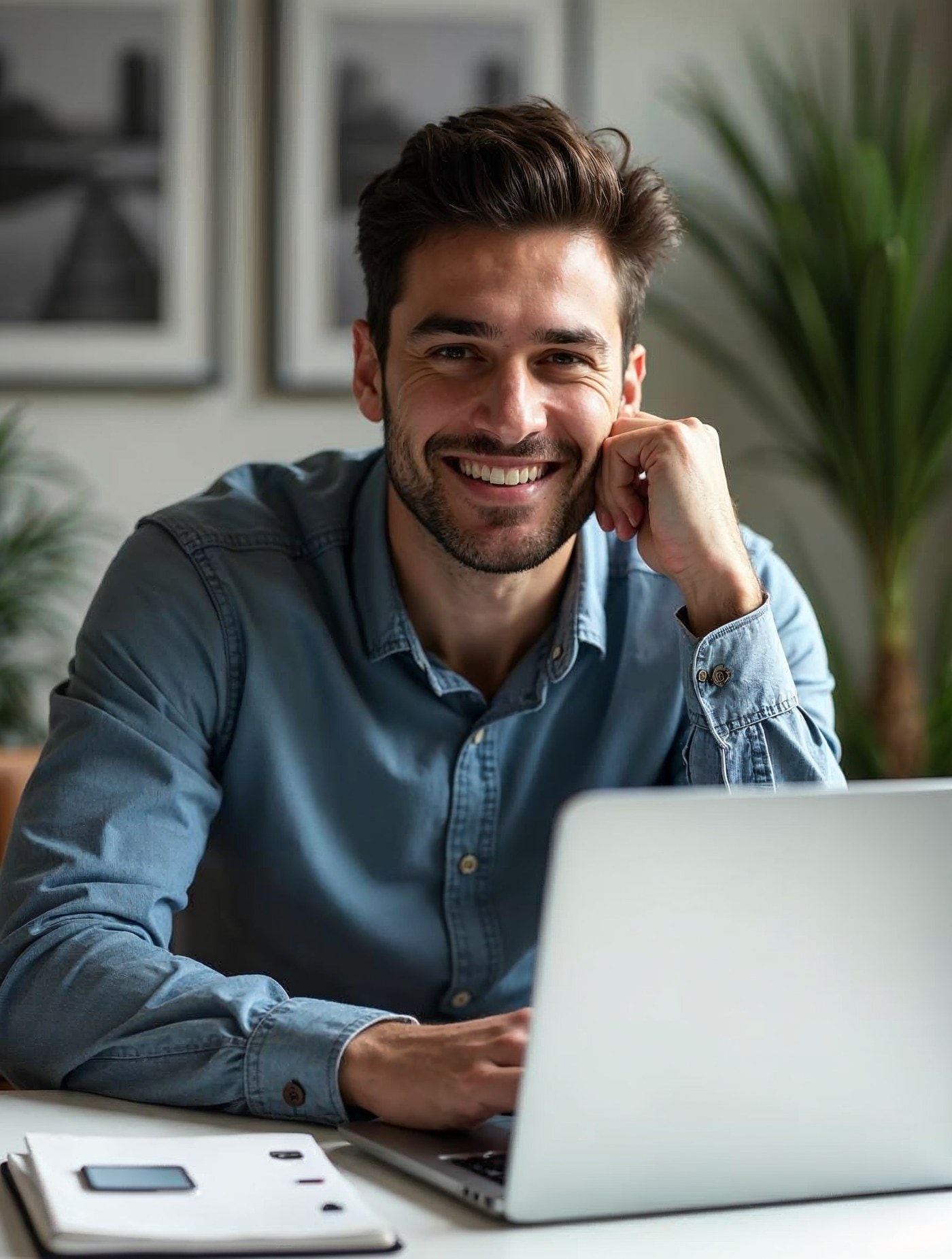 Autónomo en su escritorio preparando el alta de su actividad con el portátil