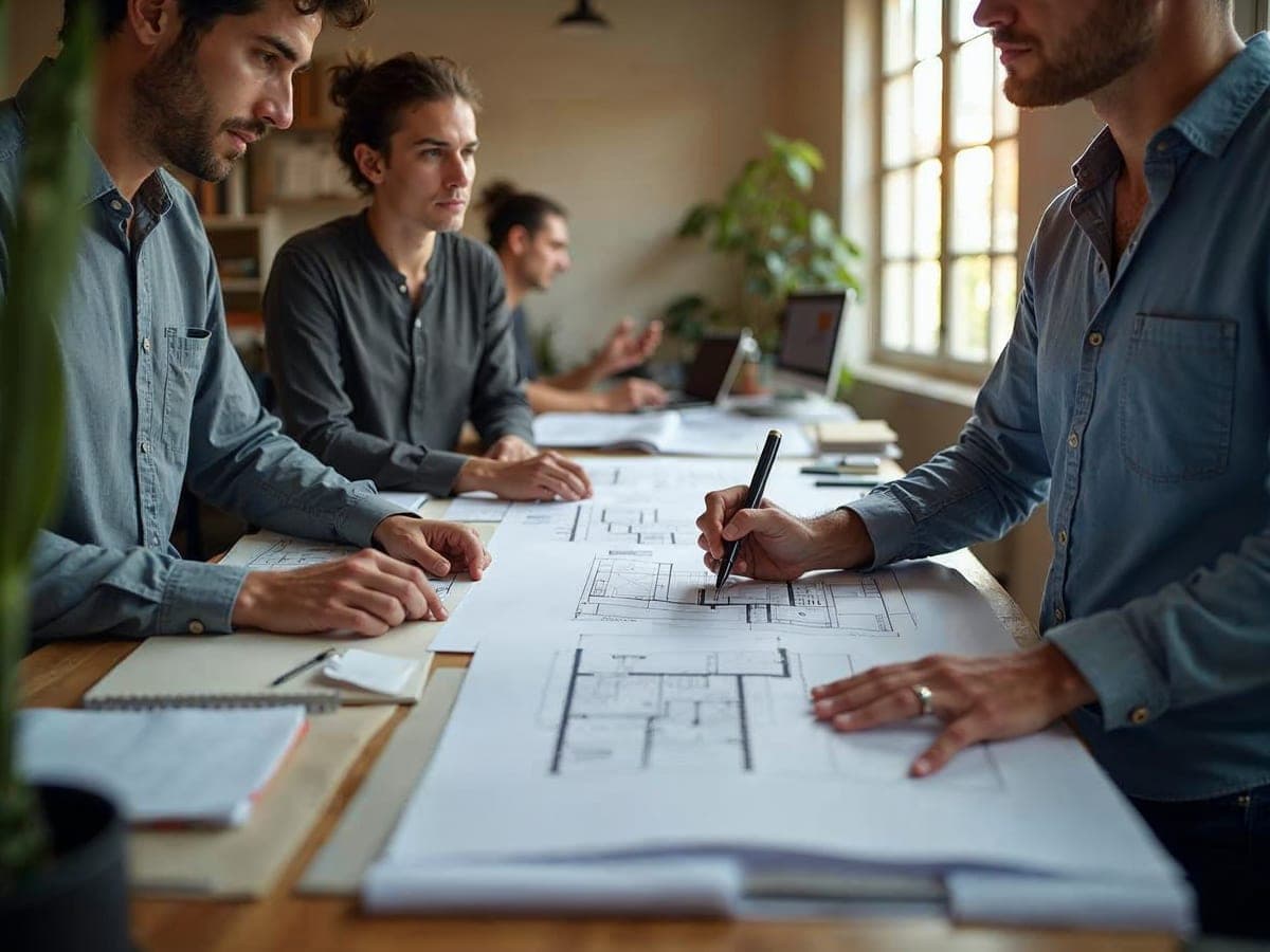 Arquitecto trabajando en los planos de una reforma