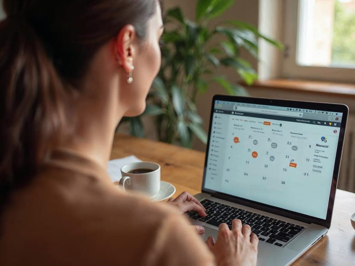 Mujer eligiendo día y hora en un calendario online