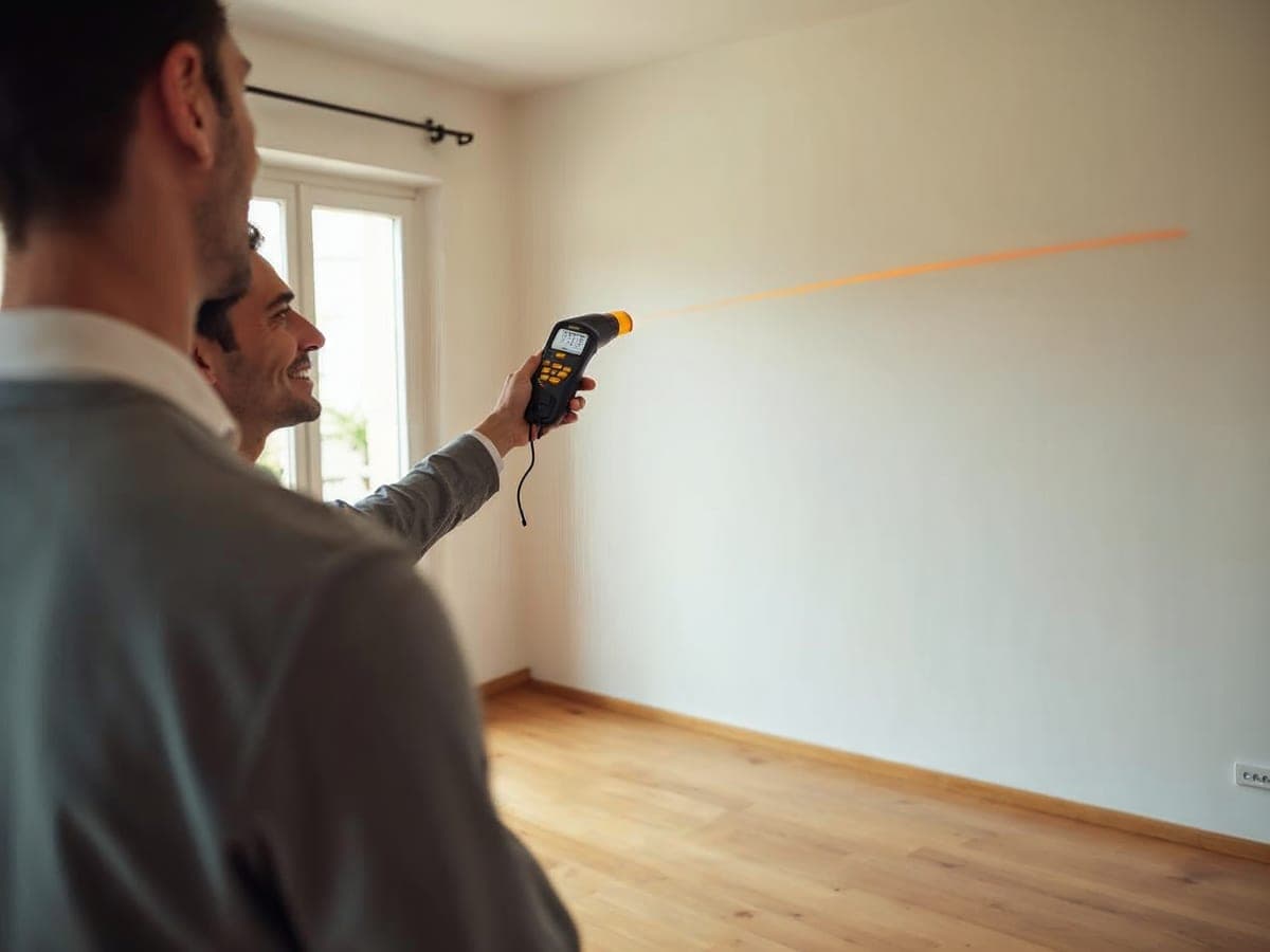 Agente midiendo una habitación con un medidor láser